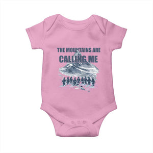 Funny Nihilist Penguin Hiking Baby Onesie The Mountains Are Calling Me TS14 Light Pink Print Your Wear