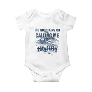 Funny Nihilist Penguin Hiking Baby Onesie The Mountains Are Calling Me TS14 White Print Your Wear