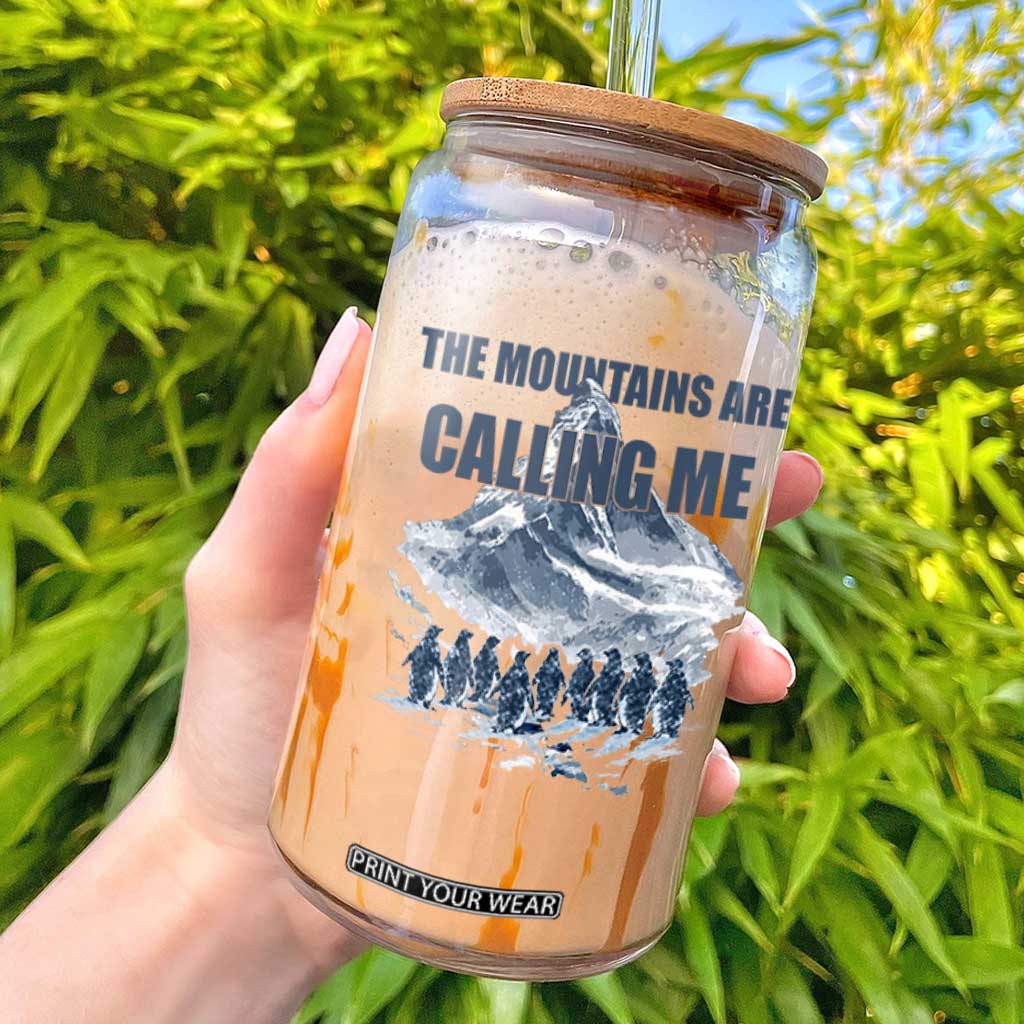 Funny Nihilist Penguin Hiking Glass Can The Mountains Are Calling Me TS14 White Print Your Wear