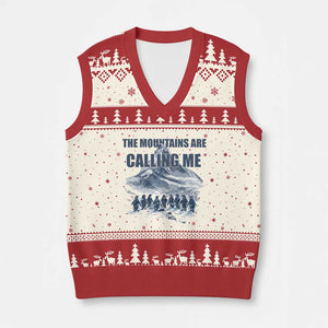 Funny Nihilist Penguin Hiking V-Neck Knit Sweater Vest The Mountains Are Calling Me TS14 Beige Red Print Your Wear