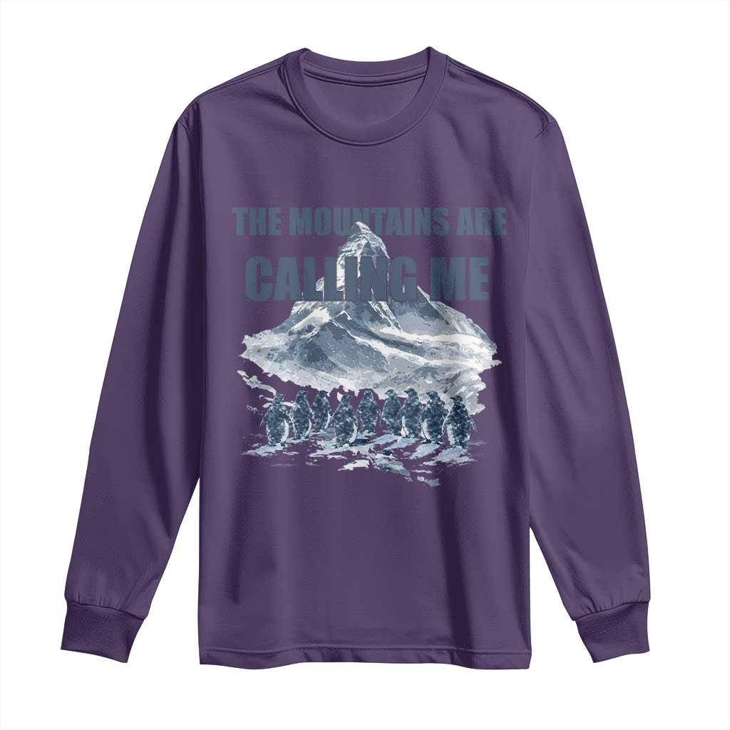 Funny Nihilist Penguin Hiking Long Sleeve Shirt The Mountains Are Calling Me TS14 Purple Print Your Wear