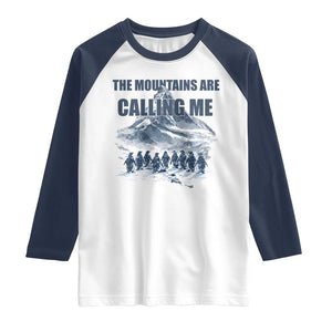 Funny Nihilist Penguin Hiking Raglan Shirt The Mountains Are Calling Me TS14 White Navy Print Your Wear