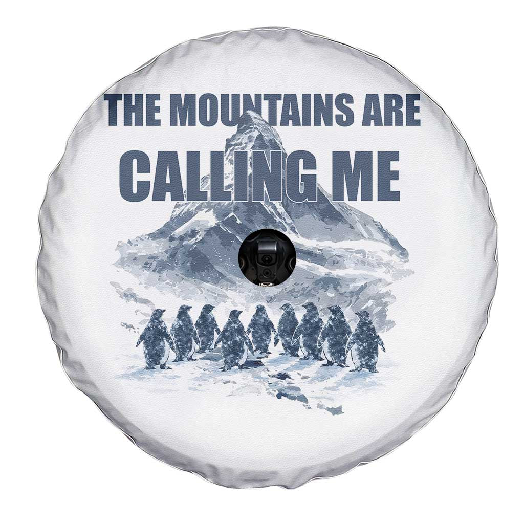 Funny Nihilist Penguin Hiking Spare Tire Cover The Mountains Are Calling Me TS14 Print Your Wear