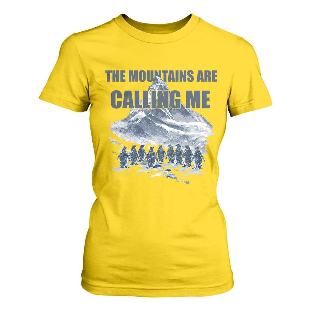 Funny Nihilist Penguin Hiking T Shirt For Women The Mountains Are Calling Me TS14 Daisy Print Your Wear