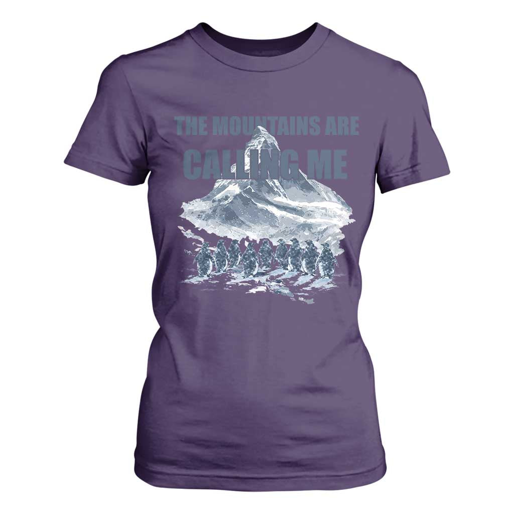 Funny Nihilist Penguin Hiking T Shirt For Women The Mountains Are Calling Me TS14 Purple Print Your Wear