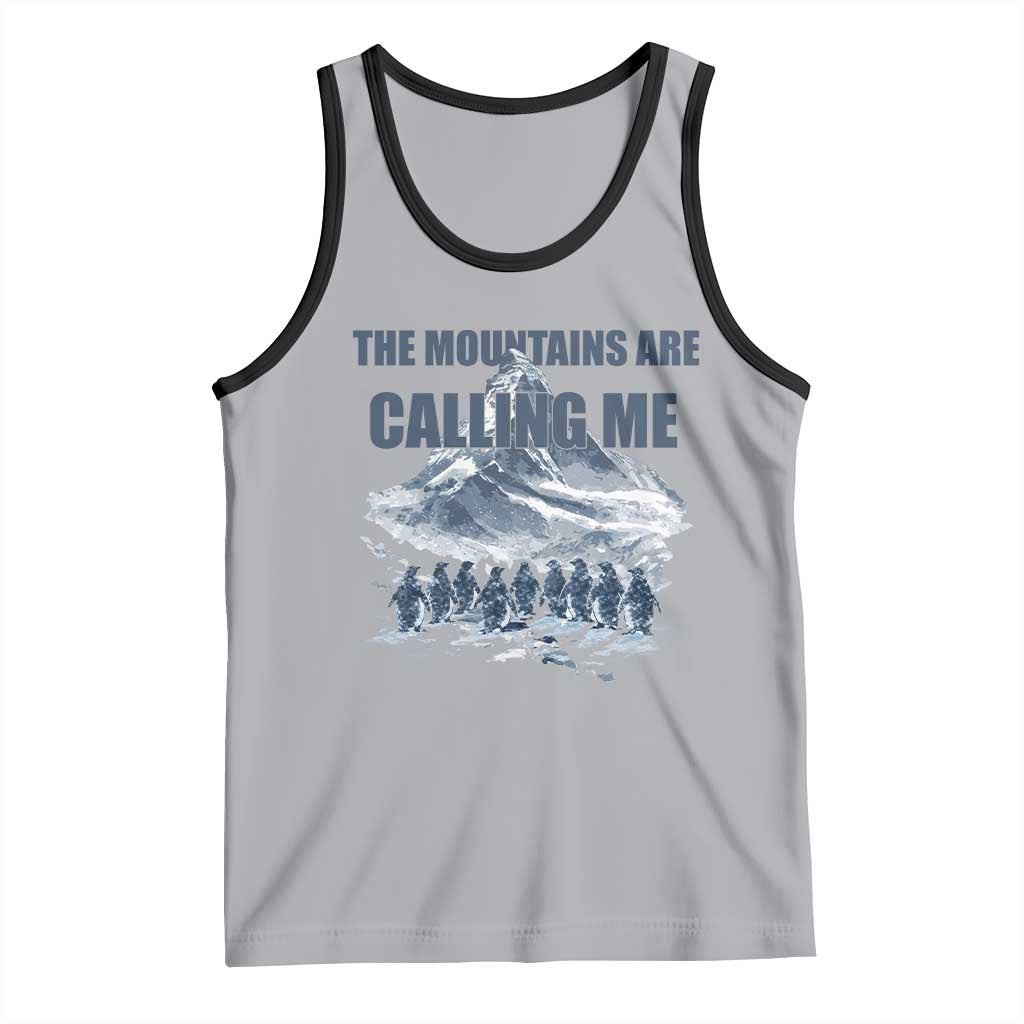 Funny Nihilist Penguin Hiking Tank Top The Mountains Are Calling Me TS14 Athletic Heather Black Print Your Wear