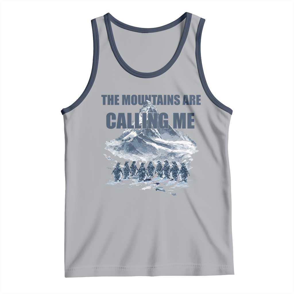 Funny Nihilist Penguin Hiking Tank Top The Mountains Are Calling Me TS14 Athletic Heather Navy Print Your Wear