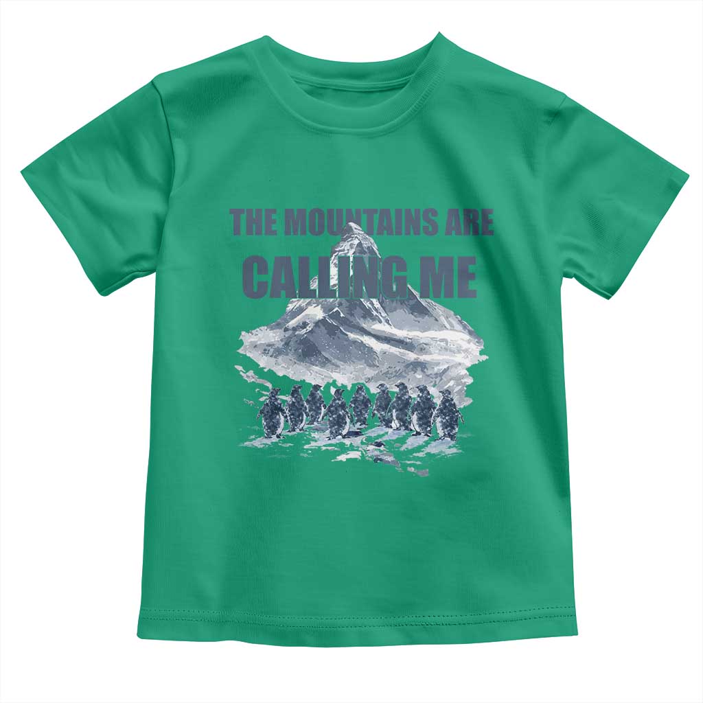 Funny Nihilist Penguin Hiking Toddler T Shirt The Mountains Are Calling Me TS14 Irish Green Print Your Wear