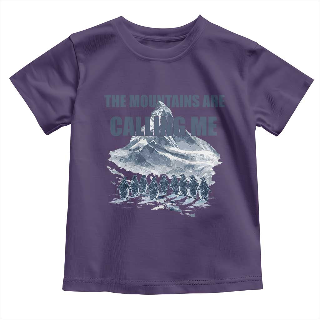 Funny Nihilist Penguin Hiking Toddler T Shirt The Mountains Are Calling Me TS14 Purple Print Your Wear