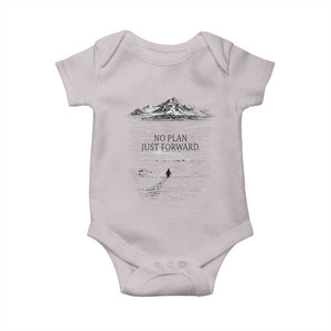 Funny Nihilist Penguin Hiking Baby Onesie No Plan Just Forward TS14 Ice Gray Print Your Wear