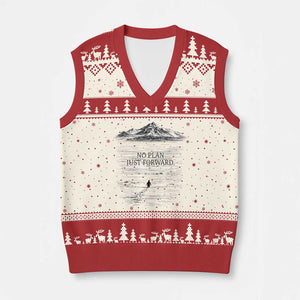 Funny Nihilist Penguin Hiking V-Neck Knit Sweater Vest No Plan Just Forward TS14 Beige Red Print Your Wear