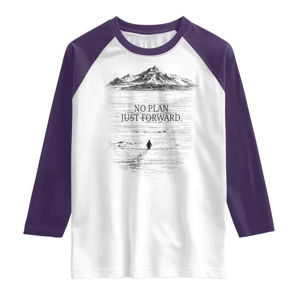 Funny Nihilist Penguin Hiking Raglan Shirt No Plan Just Forward TS14 White Purple Print Your Wear