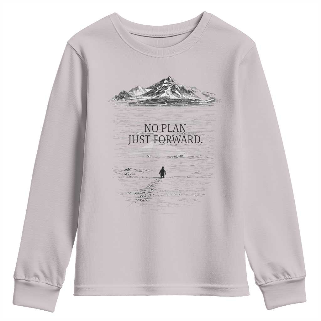 Funny Nihilist Penguin Hiking Youth Sweatshirt No Plan Just Forward TS14 Ice Gray Print Your Wear