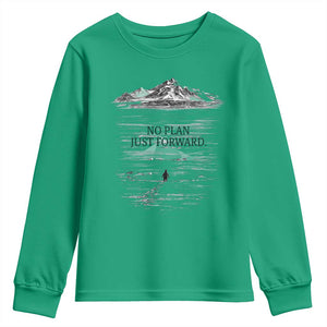 Funny Nihilist Penguin Hiking Youth Sweatshirt No Plan Just Forward TS14 Irish Green Print Your Wear