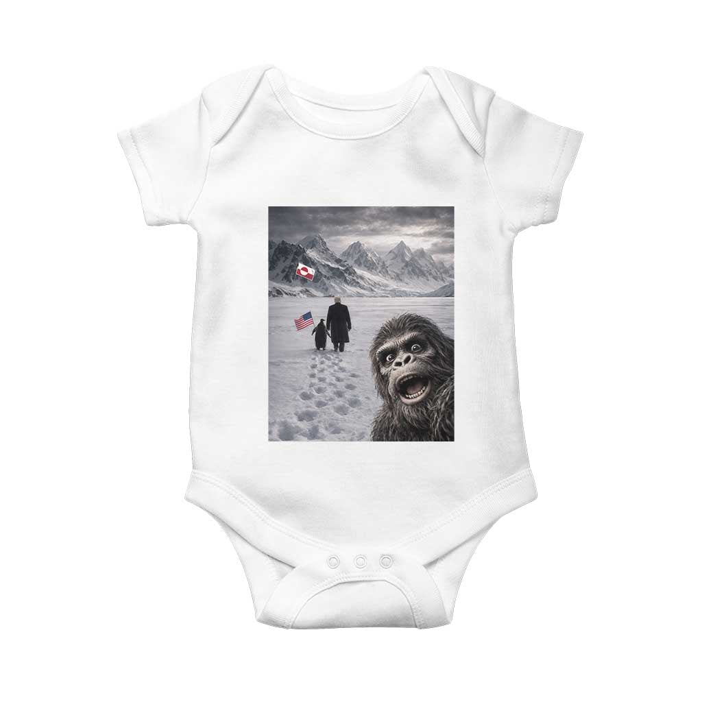 Nihilist Penguin Trump Hiking Mountains Baby Onesie Funny Bigfoot Selfie But Why TS14 White Print Your Wear