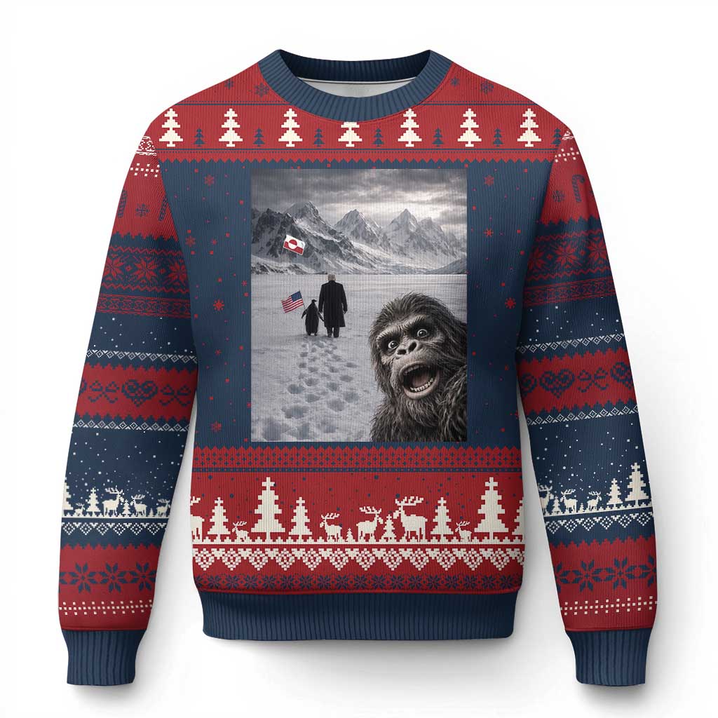 Nihilist Penguin Trump Hiking Mountains Ugly Christmas Sweater Funny Bigfoot Selfie But Why TS14 Navy Red Print Your Wear