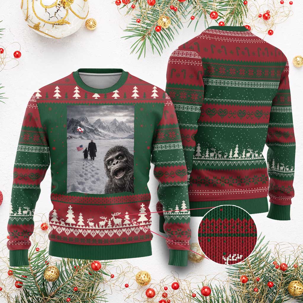 Nihilist Penguin Trump Hiking Mountains Ugly Christmas Sweater Funny Bigfoot Selfie But Why TS14 Red Green Print Your Wear