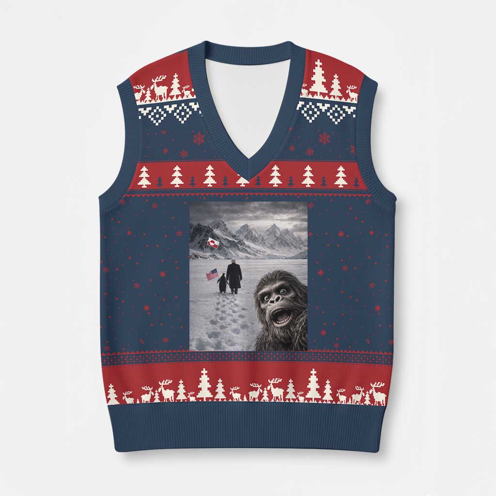 Nihilist Penguin Trump Hiking Mountains V-Neck Knit Sweater Vest Funny Bigfoot Selfie But Why TS14 Navy Red Print Your Wear