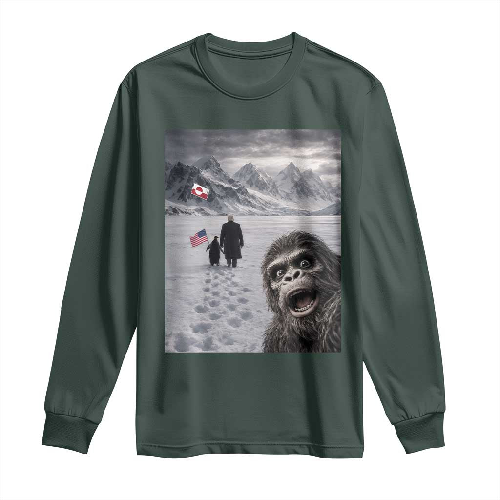 Nihilist Penguin Trump Hiking Mountains Long Sleeve Shirt Funny Bigfoot Selfie But Why TS14 Dark Forest Green Print Your Wear