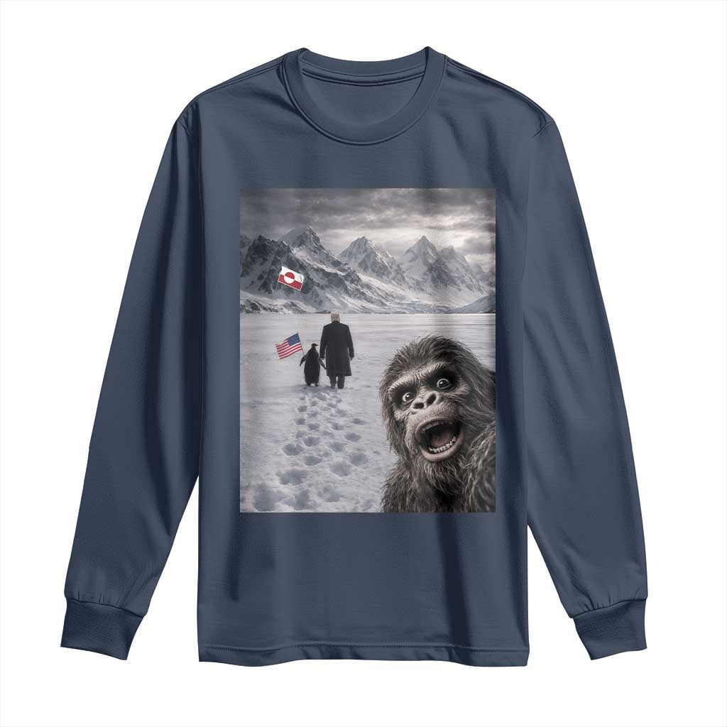 Nihilist Penguin Trump Hiking Mountains Long Sleeve Shirt Funny Bigfoot Selfie But Why TS14 Navy Print Your Wear