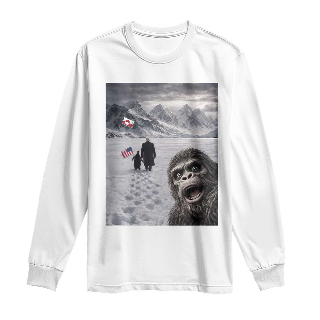 Nihilist Penguin Trump Hiking Mountains Long Sleeve Shirt Funny Bigfoot Selfie But Why TS14 White Print Your Wear