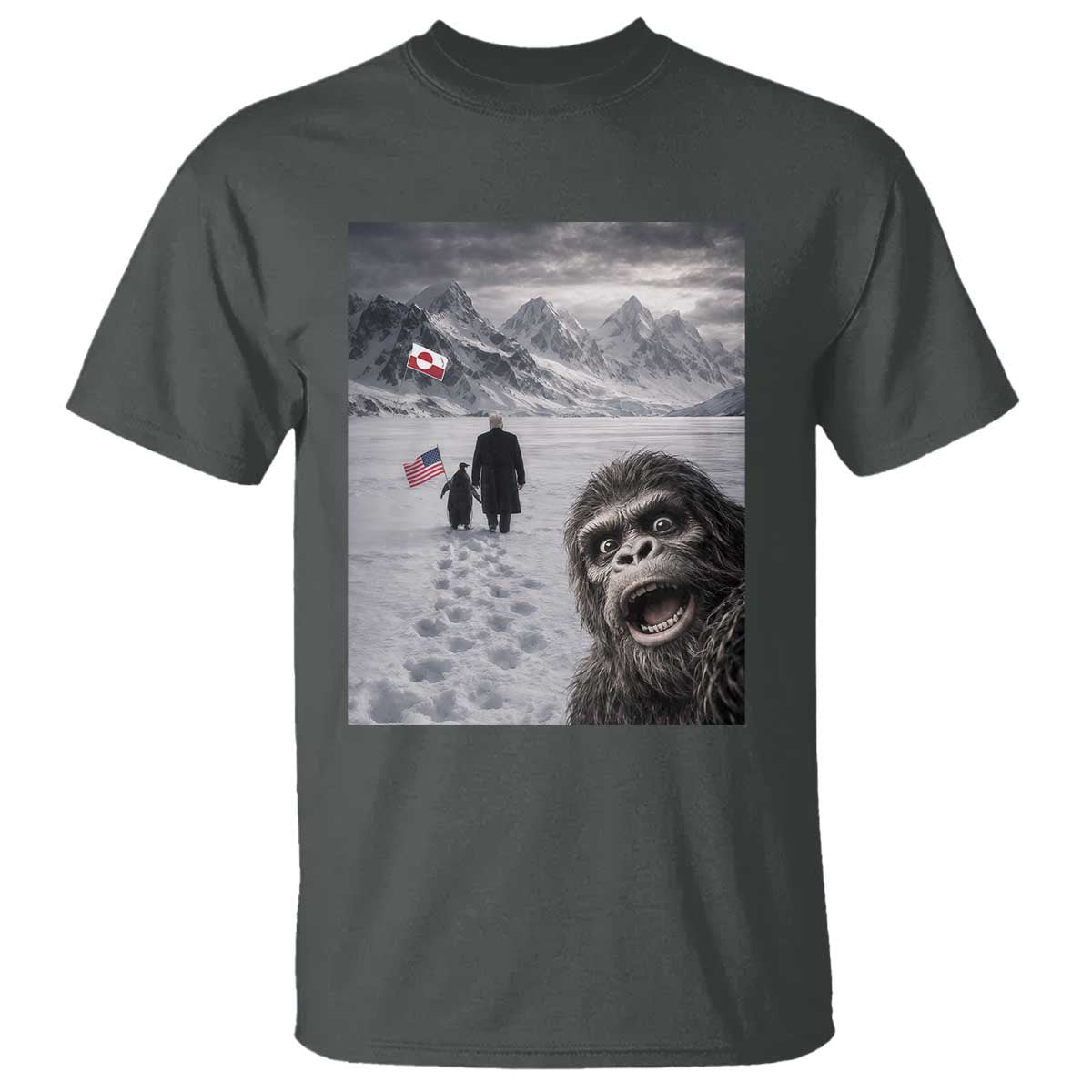 Nihilist Penguin Trump Hiking Mountains T Shirt Funny Bigfoot Selfie But Why TS14 Dark Heather Print Your Wear