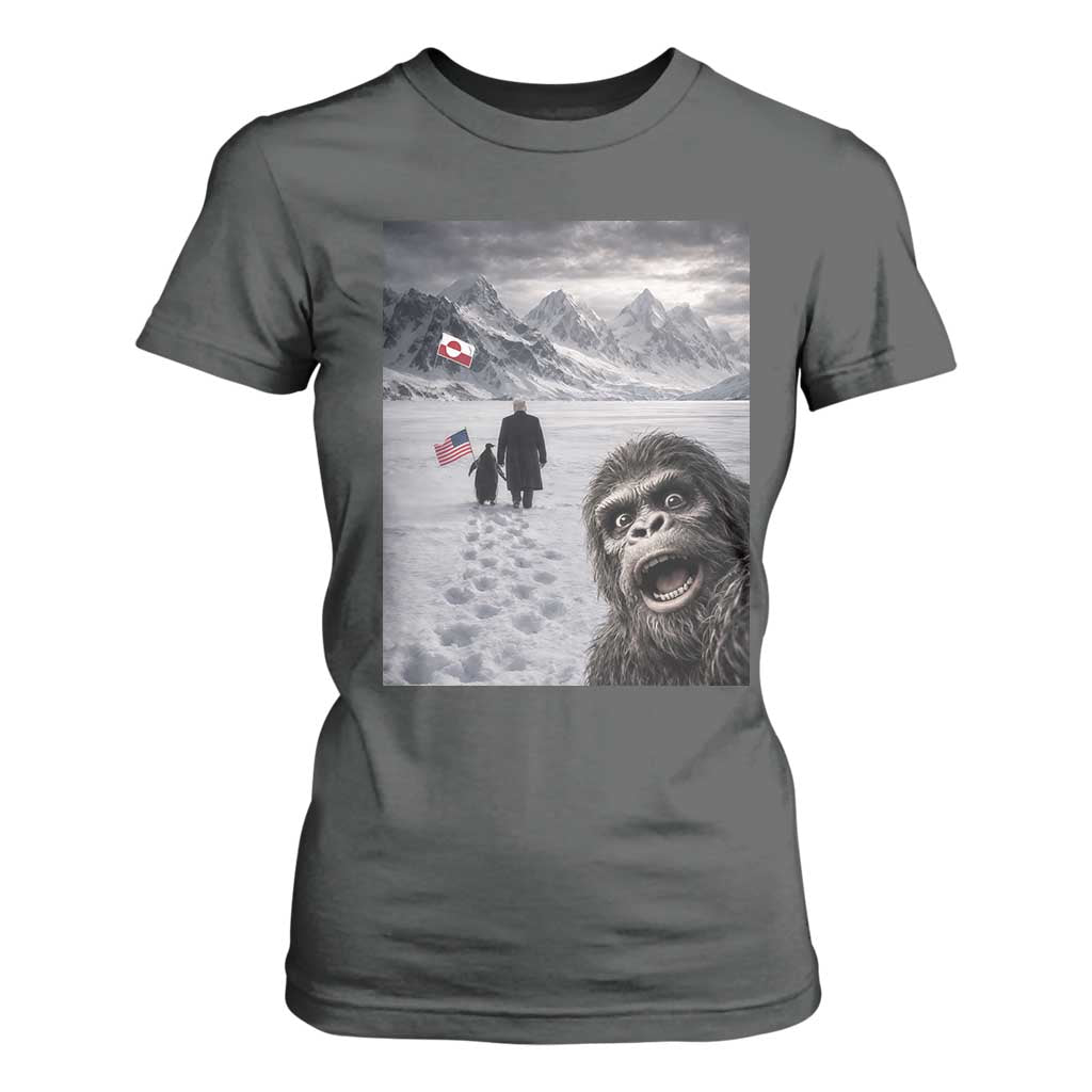Nihilist Penguin Trump Hiking Mountains T Shirt For Women Funny Bigfoot Selfie But Why TS14 Dark Heather Print Your Wear