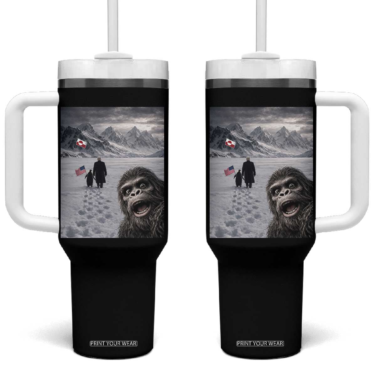 Nihilist Penguin Trump Hiking Mountains Tumbler With Handle Funny Bigfoot Selfie But Why TS14 One Size: 40 oz Black Print Your Wear