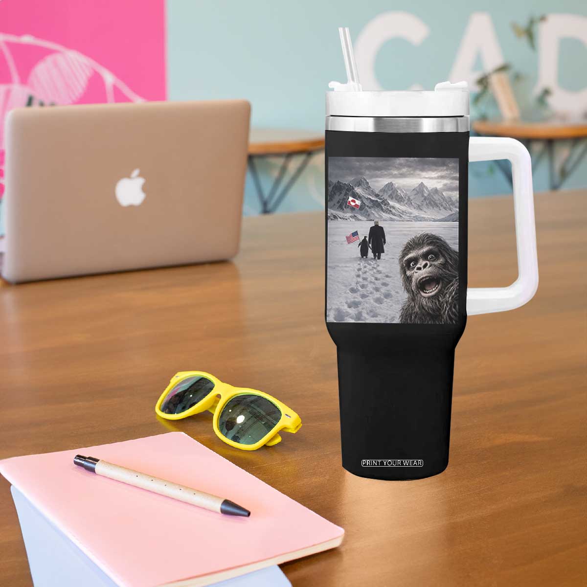 Nihilist Penguin Trump Hiking Mountains Tumbler With Handle Funny Bigfoot Selfie But Why TS14 Print Your Wear
