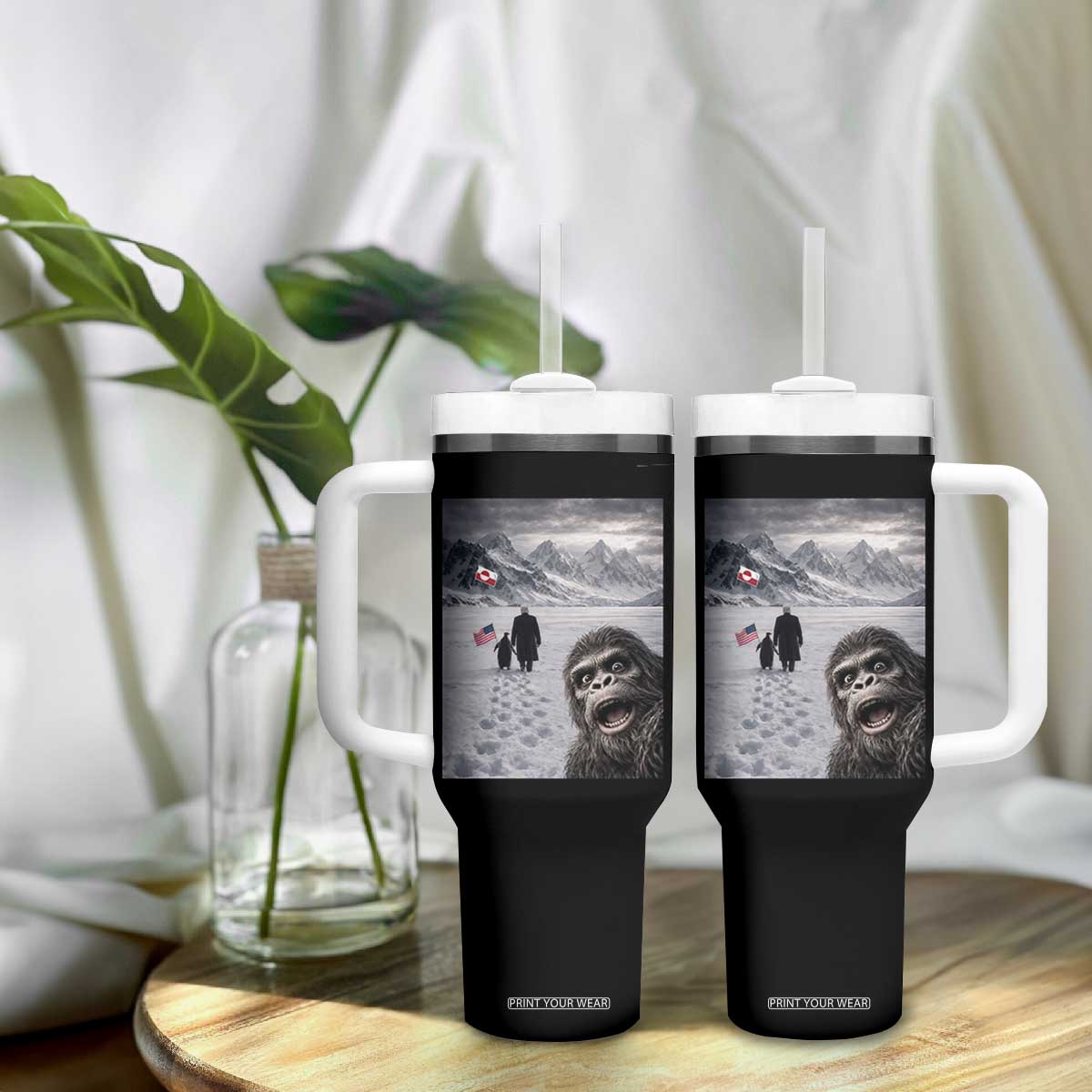 Nihilist Penguin Trump Hiking Mountains Tumbler With Handle Funny Bigfoot Selfie But Why TS14 Print Your Wear