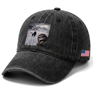 Nihilist Penguin Trump Hiking Mountains Washed Cotton Baseball Cap Funny Bigfoot Selfie But Why TS14 Print Your Wear