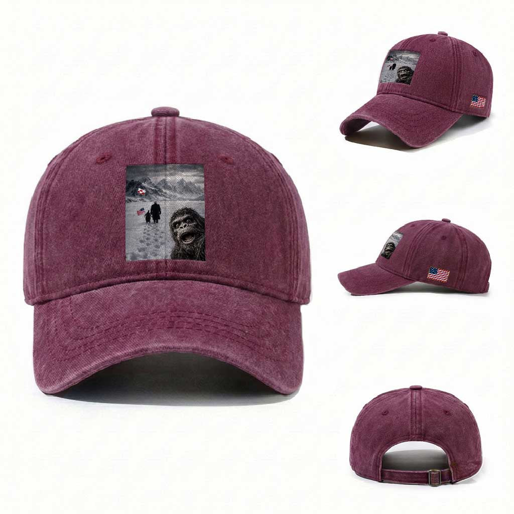 Nihilist Penguin Trump Hiking Mountains Washed Cotton Baseball Cap Funny Bigfoot Selfie But Why TS14 Washed Cap Universal Fit Burgundy Print Your Wear