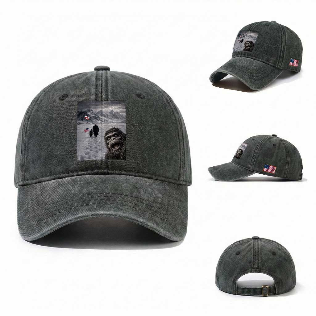 Nihilist Penguin Trump Hiking Mountains Washed Cotton Baseball Cap Funny Bigfoot Selfie But Why TS14 Washed Cap Universal Fit Dark Green Print Your Wear