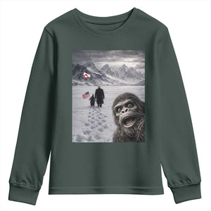 Nihilist Penguin Trump Hiking Mountains Youth Sweatshirt Funny Bigfoot Selfie But Why TS14 Dark Forest Green Print Your Wear