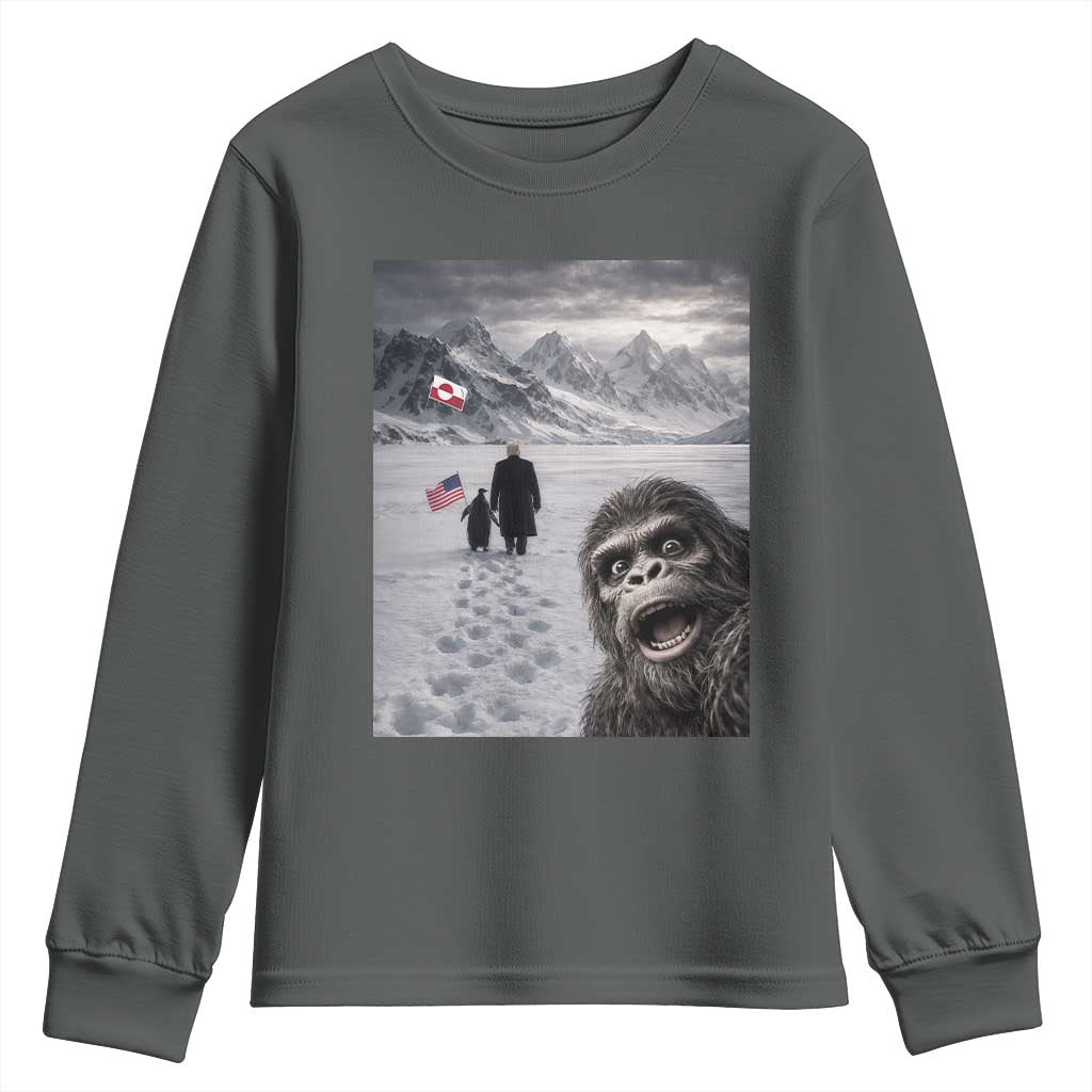 Nihilist Penguin Trump Hiking Mountains Youth Sweatshirt Funny Bigfoot Selfie But Why TS14 Dark Heather Print Your Wear