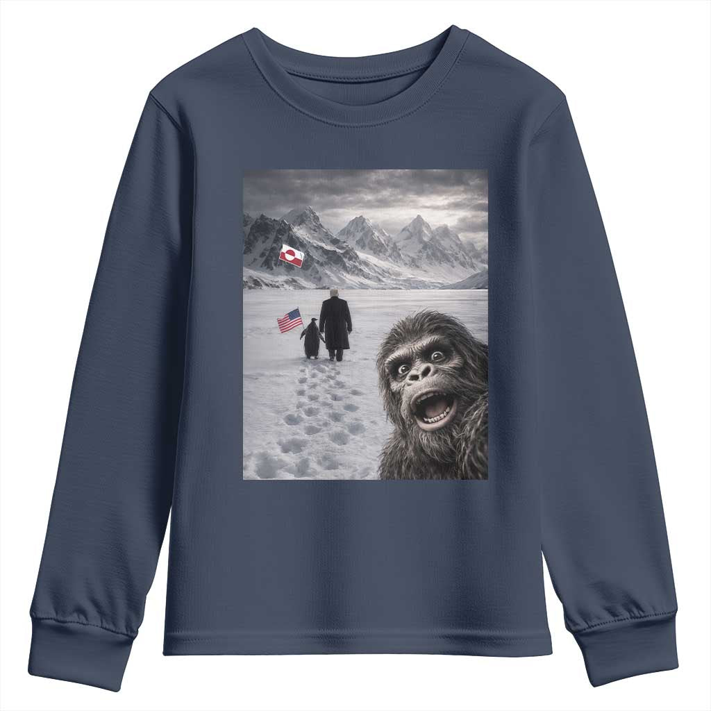 Nihilist Penguin Trump Hiking Mountains Youth Sweatshirt Funny Bigfoot Selfie But Why TS14 Navy Print Your Wear