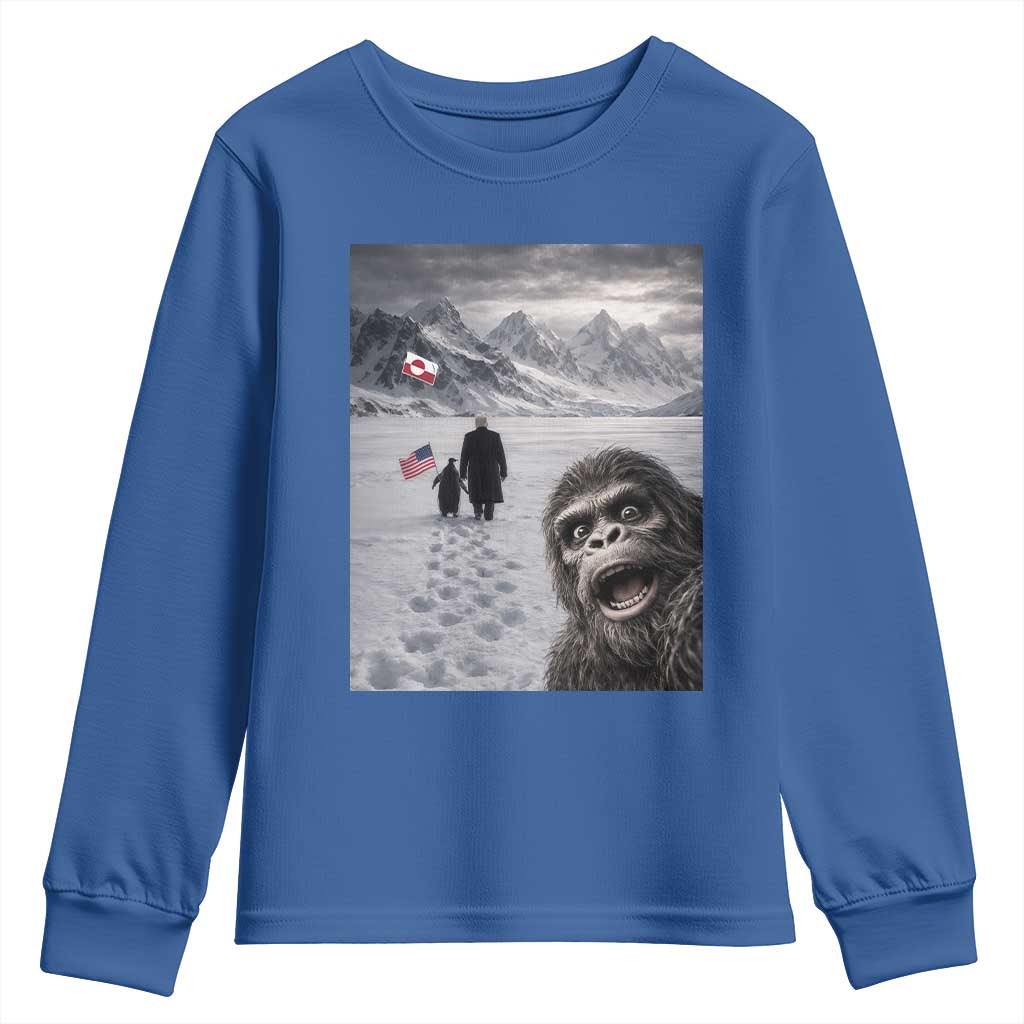 Nihilist Penguin Trump Hiking Mountains Youth Sweatshirt Funny Bigfoot Selfie But Why TS14 Royal Blue Print Your Wear
