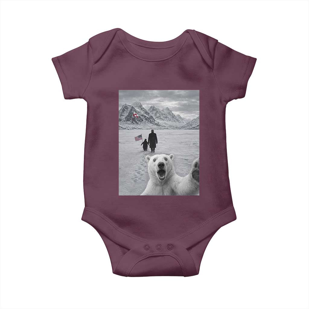 Nihilist Penguin Trump Hiking Mountains Baby Onesie Funny Polar Bear Selfie But Why TS14 Maroon Print Your Wear