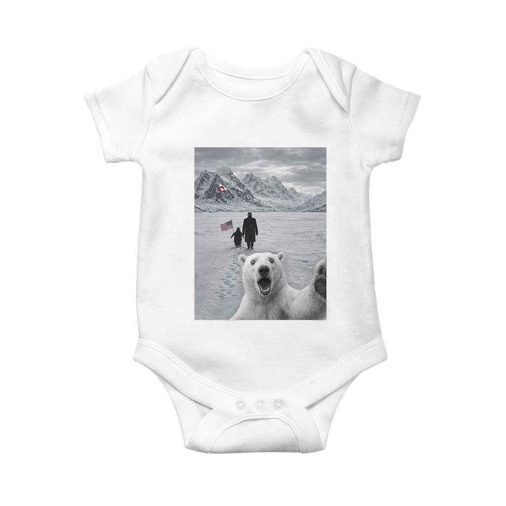 Nihilist Penguin Trump Hiking Mountains Baby Onesie Funny Polar Bear Selfie But Why TS14 White Print Your Wear