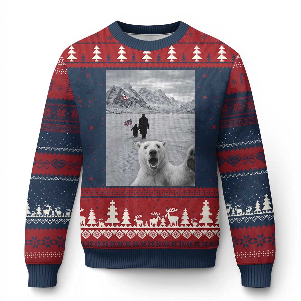 Nihilist Penguin Trump Hiking Mountains Ugly Christmas Sweater Funny Polar Bear Selfie But Why TS14 Navy Red Print Your Wear