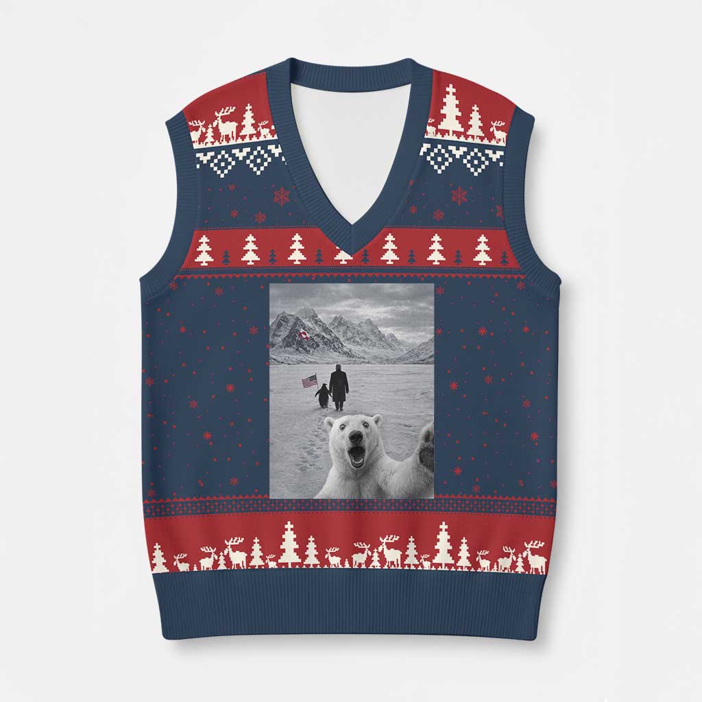 Nihilist Penguin Trump Hiking Mountains V-Neck Knit Sweater Vest Funny Polar Bear Selfie But Why TS14 Navy Red Print Your Wear