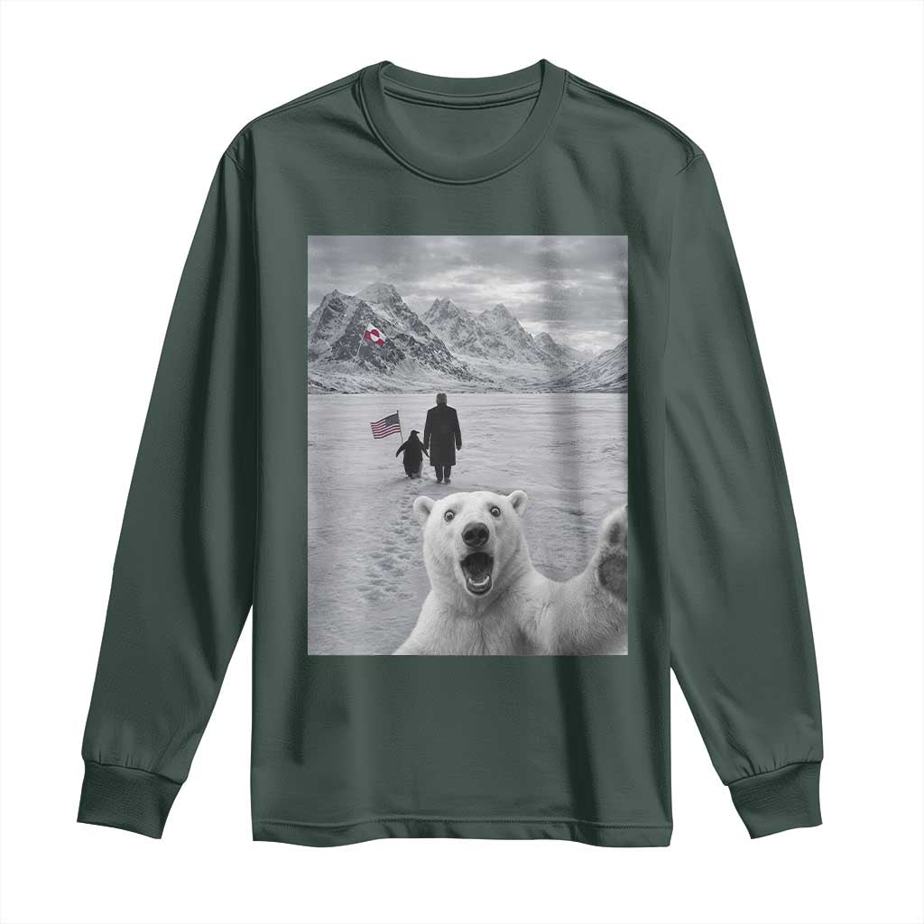 Nihilist Penguin Trump Hiking Mountains Long Sleeve Shirt Funny Polar Bear Selfie But Why TS14 Dark Forest Green Print Your Wear