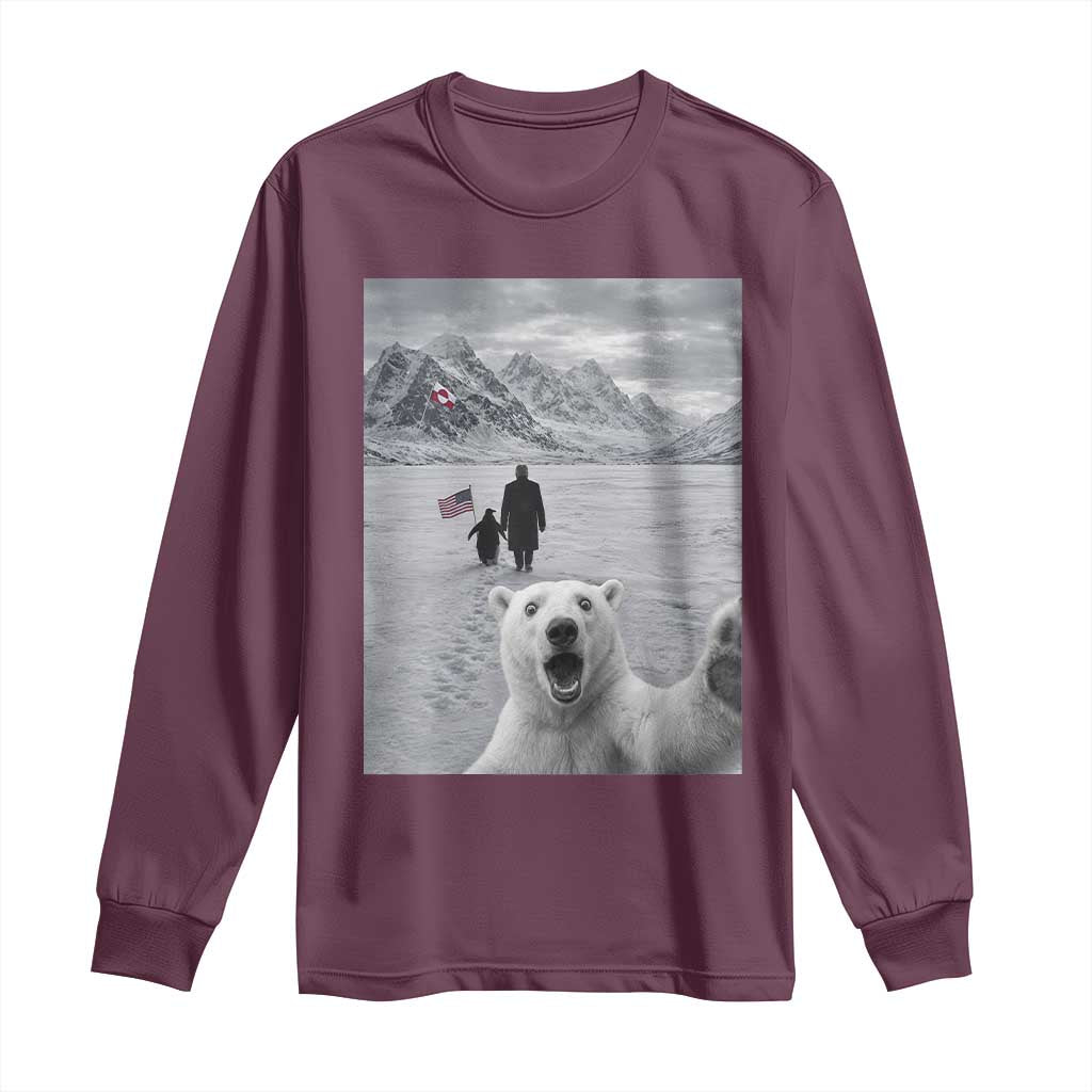 Nihilist Penguin Trump Hiking Mountains Long Sleeve Shirt Funny Polar Bear Selfie But Why TS14 Maroon Print Your Wear