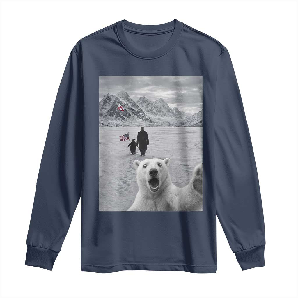 Nihilist Penguin Trump Hiking Mountains Long Sleeve Shirt Funny Polar Bear Selfie But Why TS14 Navy Print Your Wear