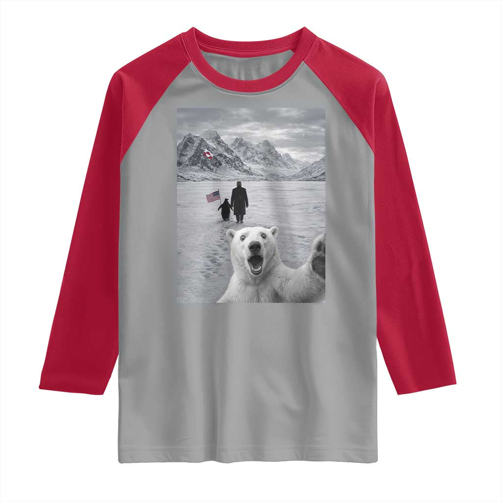 Nihilist Penguin Trump Hiking Mountains Raglan Shirt Funny Polar Bear Selfie But Why TS14 Sport Gray Red Print Your Wear