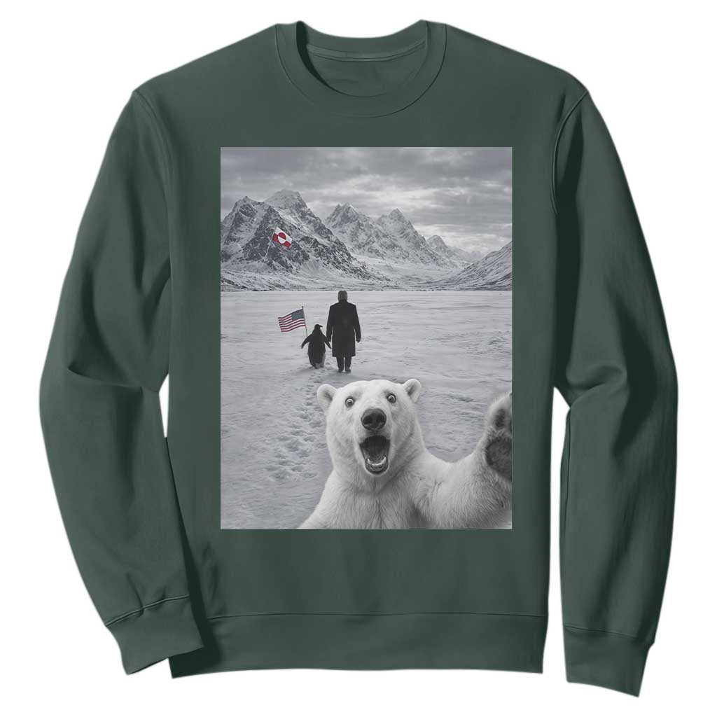 Nihilist Penguin Trump Hiking Mountains Sweatshirt Funny Polar Bear Selfie But Why TS14 Dark Forest Green Print Your Wear