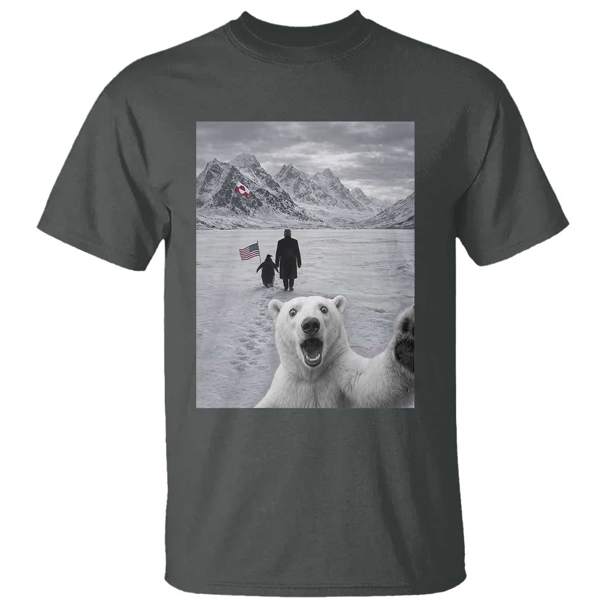 Nihilist Penguin Trump Hiking Mountains T Shirt Funny Polar Bear Selfie But Why TS14 Dark Heather Print Your Wear