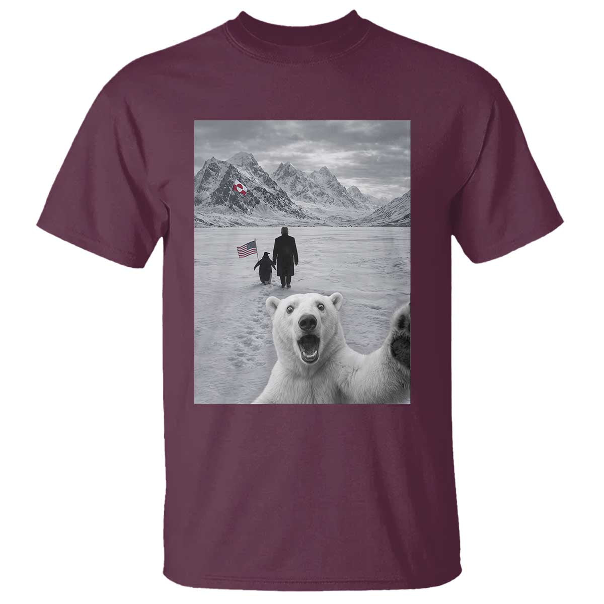 Nihilist Penguin Trump Hiking Mountains T Shirt Funny Polar Bear Selfie But Why TS14 Maroon Print Your Wear