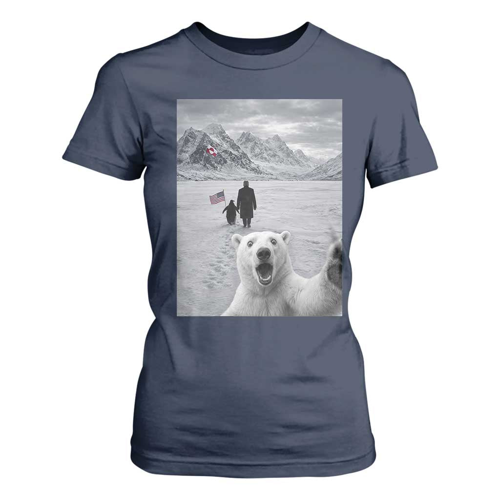 Nihilist Penguin Trump Hiking Mountains T Shirt For Women Funny Polar Bear Selfie But Why TS14 Navy Print Your Wear
