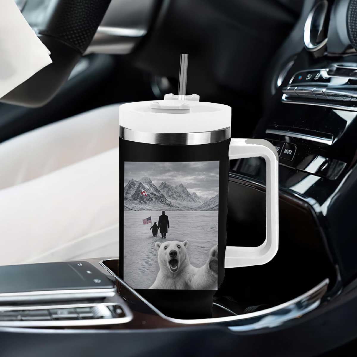 Nihilist Penguin Trump Hiking Mountains Tumbler With Handle Funny Polar Bear Selfie But Why TS14 Print Your Wear